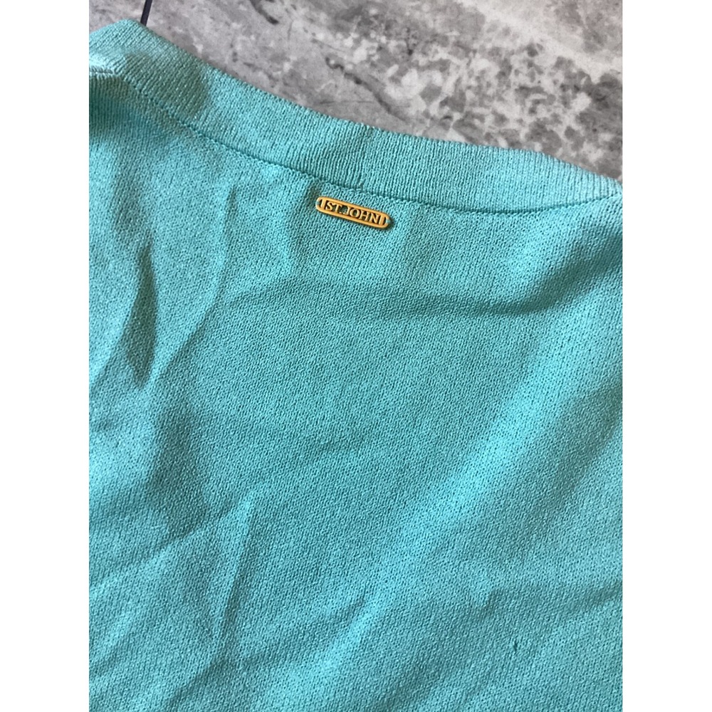 St John Sport Turquoise Wool Blend V-Neck Cardigan Gold Toggle Buttons Sweater - Picture 9 of 12